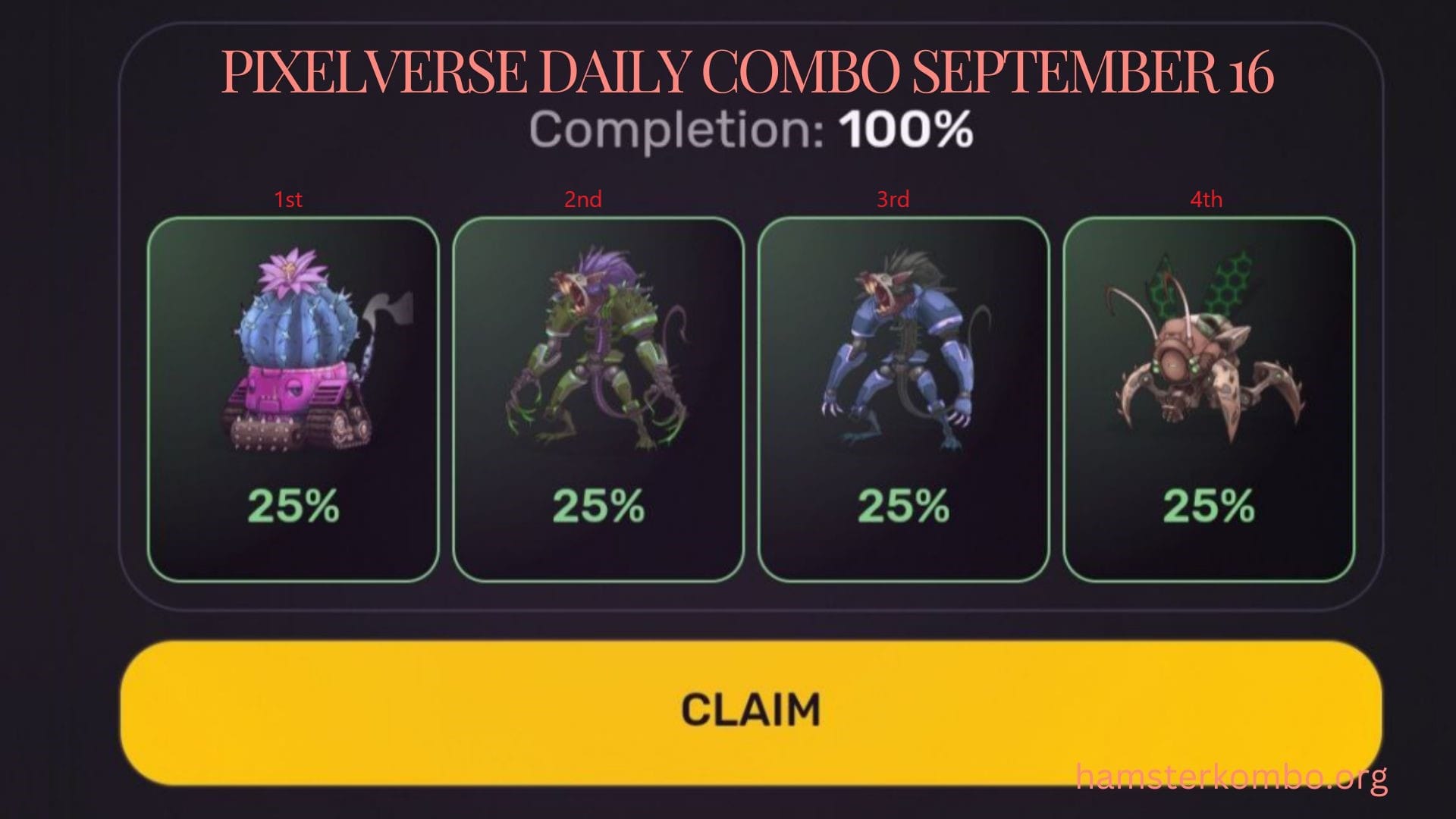 Pixelverse Daily Combo September 16