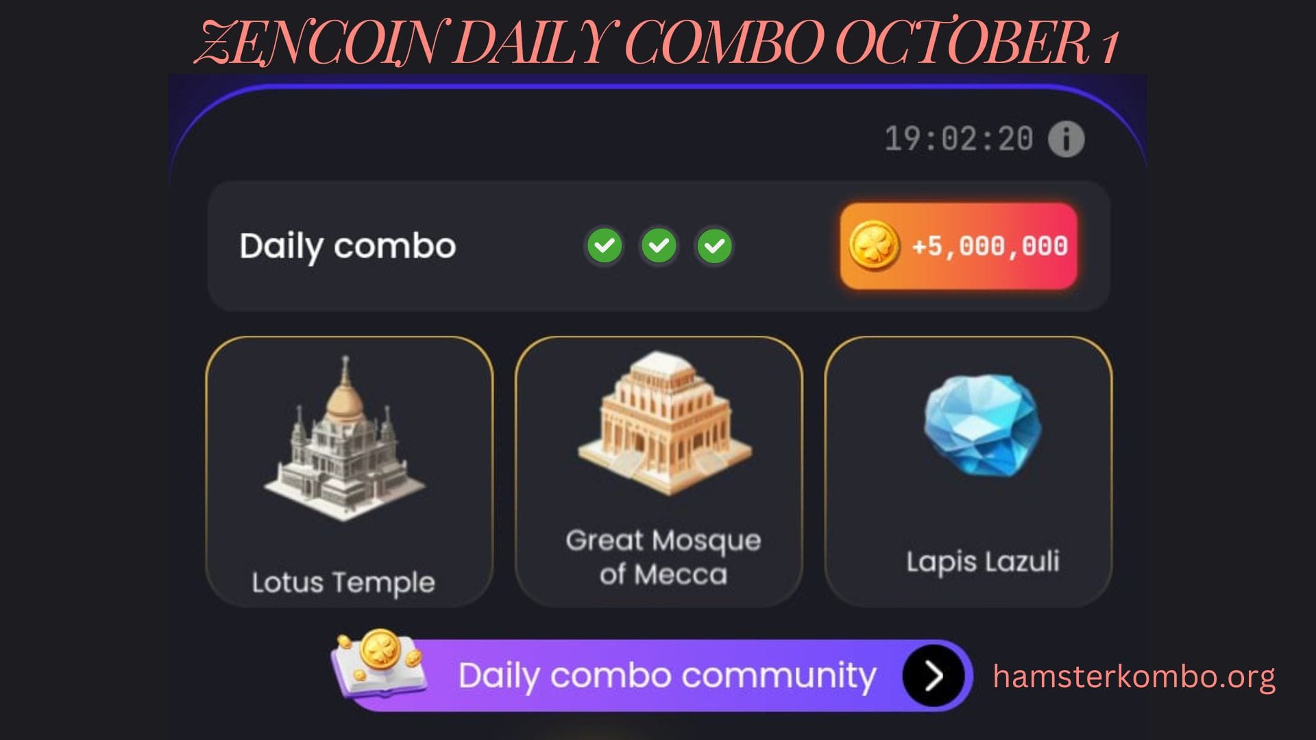 ZenCoin Daily Combo October 1